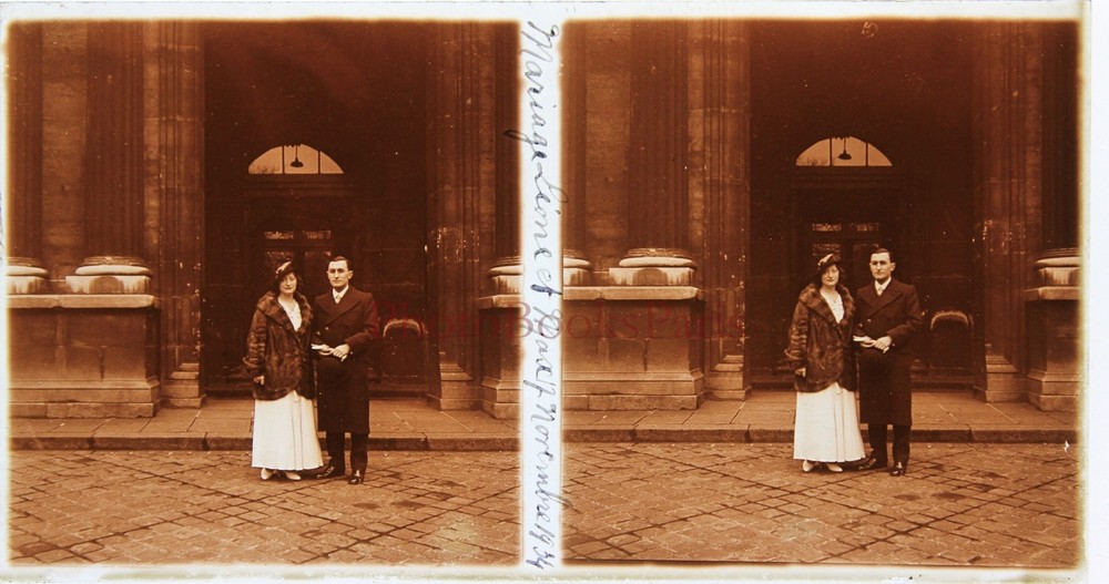 France Wedding A Couple Stereo Amateur Photo Glass Plaque Pos. 1934 Vintage
