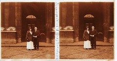 France Wedding A Couple Stereo Amateur Photo Glass Plaque Pos. 1934 Vintage