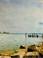 Pier & Riprap Digital Watercolor Original Photograph 8 X 10 Mat 11 X 14 – Signed