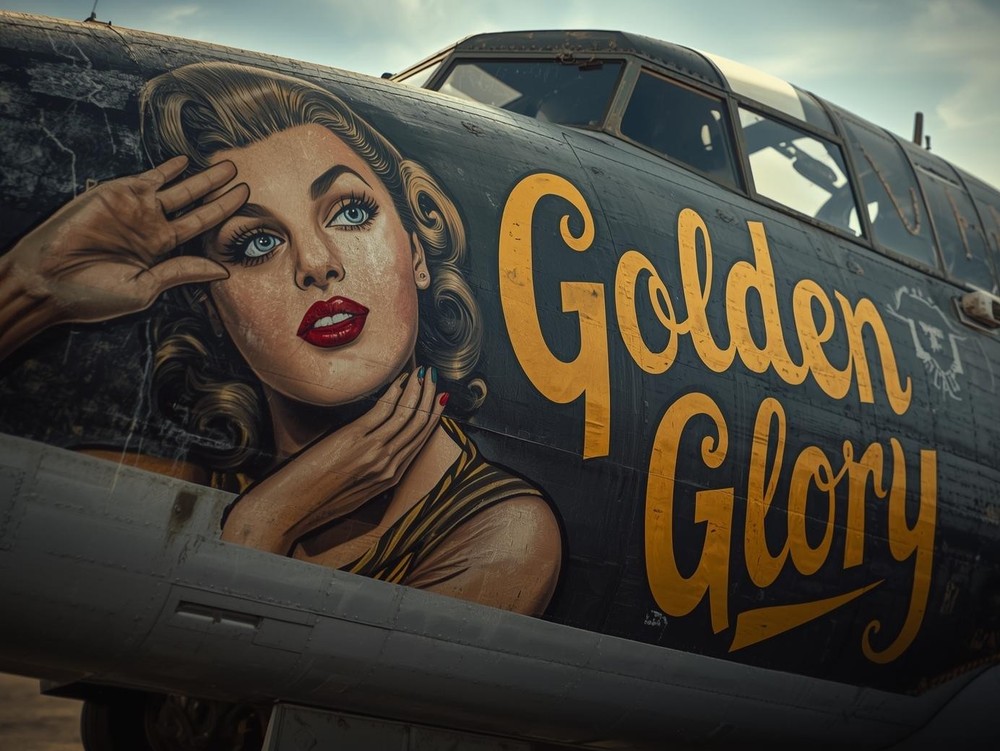 Photo 15×20 WWII “Golden Glory” Nose Art Pin-Up Vintage Fuselage 55