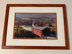 Bob Burgess Signed West Arlington VT Covered Bridge Photo Framed 17×13