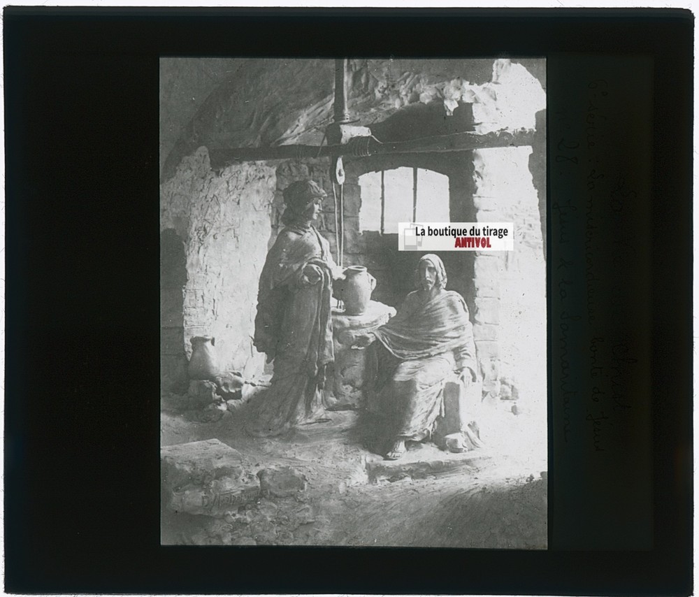 Jesus And The Samaritan, Glass Photo Plaque, Black & White, Positive 8.5X10 Cm