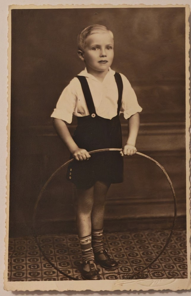RPPC Boy with Hoop Child Portrait Studio c1935 Child Portrait Romania Postcard