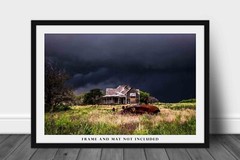 Abandoned Photography Print: Texas House Cotton Gin Stormy Sky Americana Photo