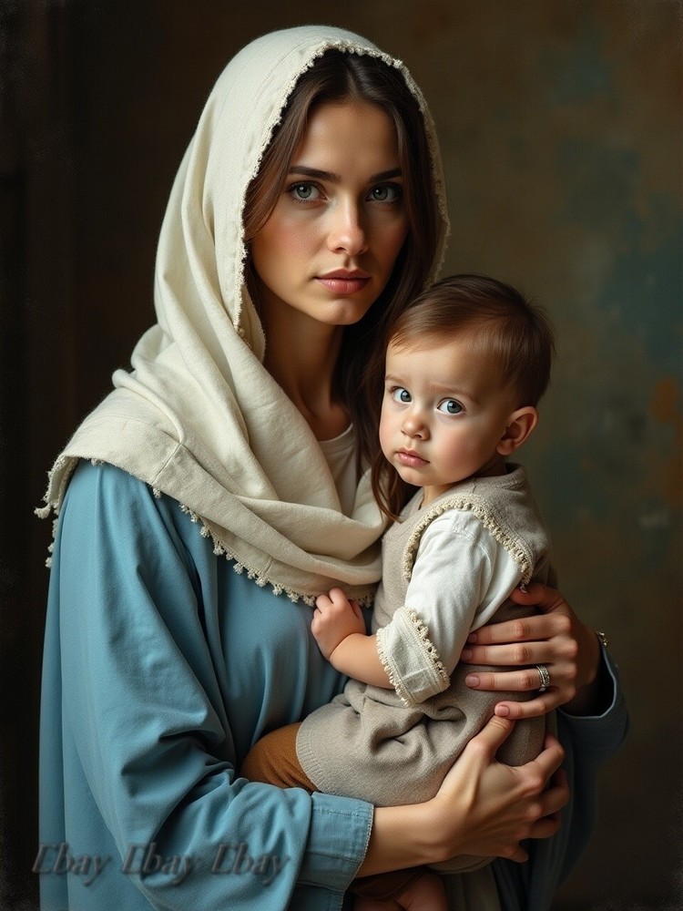 A3 Photo Mother Child Tenderness Artistic Glossy Paper Decor -019