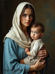 A3 Photo Mother Child Tenderness Artistic Glossy Paper Decor -019