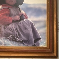 Vintage Child & Puppy Dog Art Print Framed Mountains Country Rustic Decor DAC