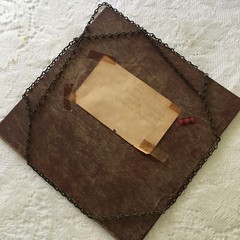 Vintage Old Handmade ?photo in glass with chain wrapped around 9”x9”