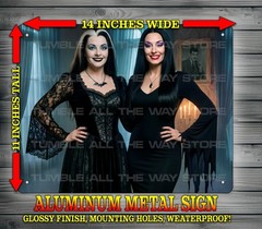 Lily Munster and Morticia Addams Goth Vixens Metal Sign Wall Art 14x 11″