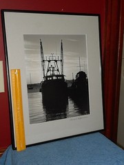 Fishing Boat Trawler B&W Photo Signed Thomas St. Germain Glass Framed 21″ x 17″