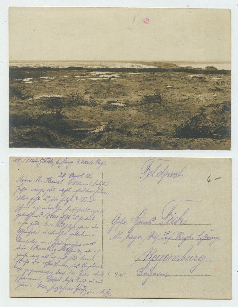 97040 – Battlefield on the Yser – Photo as Postcard, Dated 20.4.1918