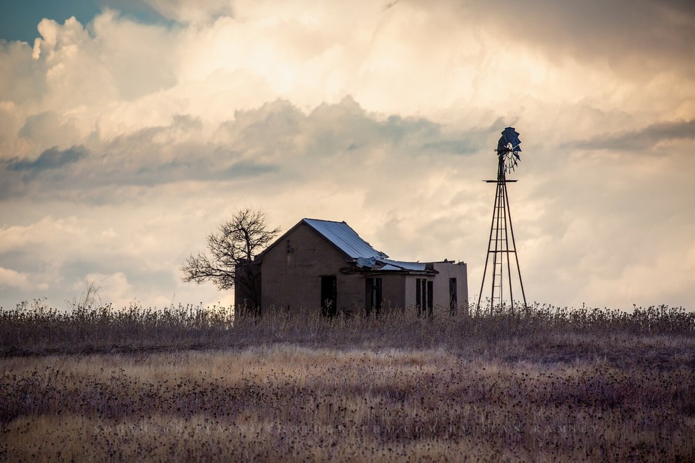 Country Photography Print – Picture of Abandoned House and Windmill in Oklahoma