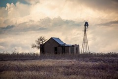 Country Photography Print – Picture of Abandoned House and Windmill in Oklahoma