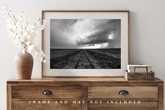 Railroad Photography Print | Train Tracks and Storm Picture | Kansas Wall Art