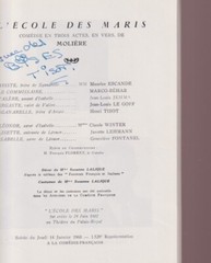Programmes Comédie Française L’École des Maris Autographed Henri TISOT