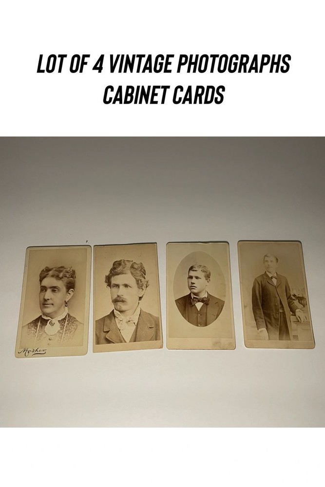 Lot Of 4 Antique Photographs Vintage Cabinet Cards Three Men One Woman Photos