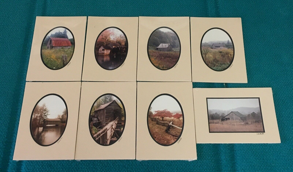 Lot of 8 : BARRY GAMOW signed 5″ x 7″ matted PHOTOS @ Rural BARNS & MILL HOUSES