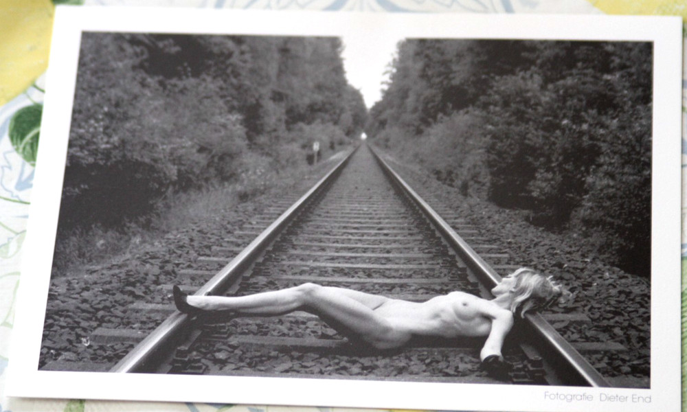 Photo postcard art nude 2 nude dieter end photography railway tracks woman woman AE