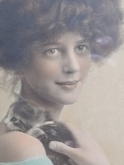 Vintage Ornate Gilt Glass Framed Portrait Of A Lady And Her Kitten