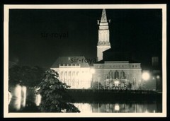 Illuminated Town Hall in Kiel at Night – 1950s 1960s – Photo 10x7cm
