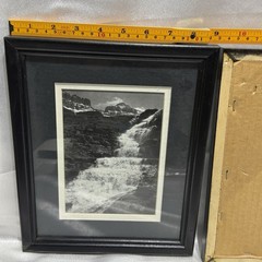 Vintage Framed Black White Landscape Prints Set 2 Waterfall Mountain Art