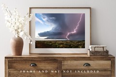 Photography Print – Supercell Thunderstorm and Lightning Bolt in New Mexico