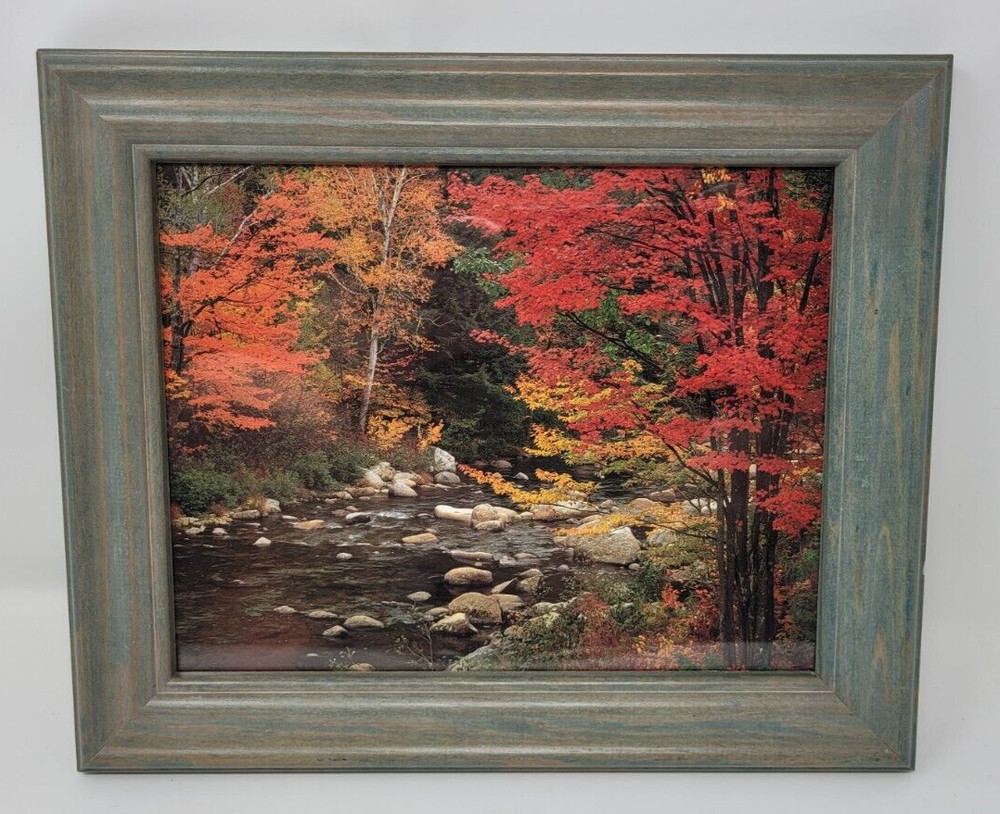 Framed Fall Color Trees, Rocks, and River Photograph Print 10.5″x12.5″