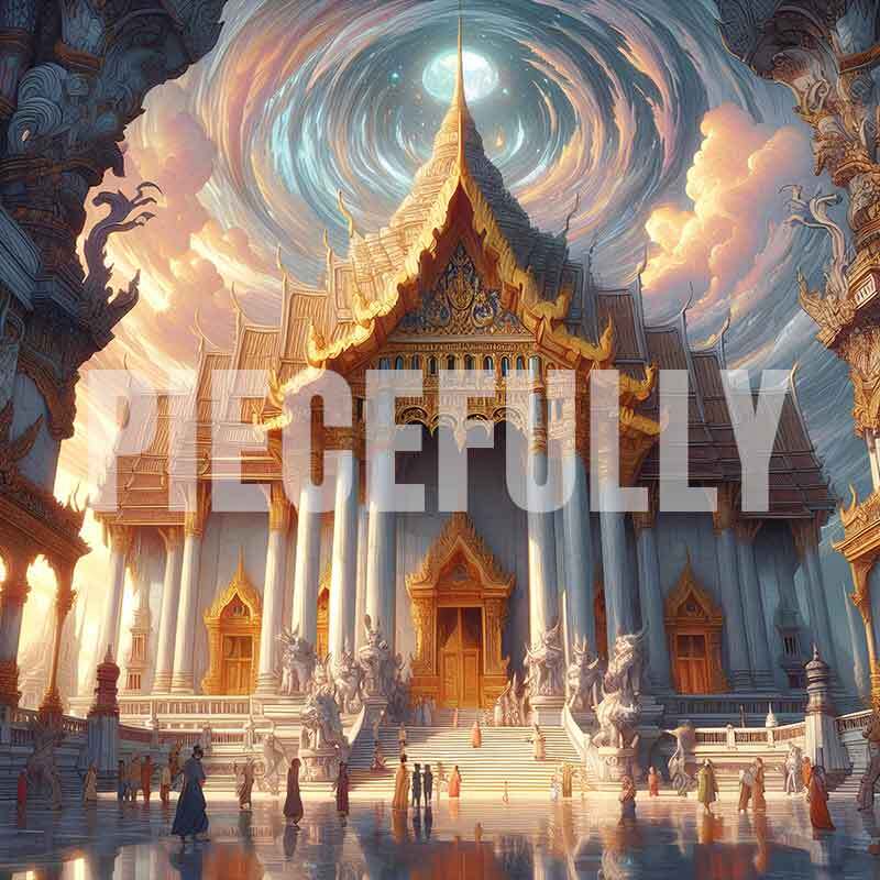 Thailand in Manhwa #010 AI Digital Art Image of Marble Buddhism Temple