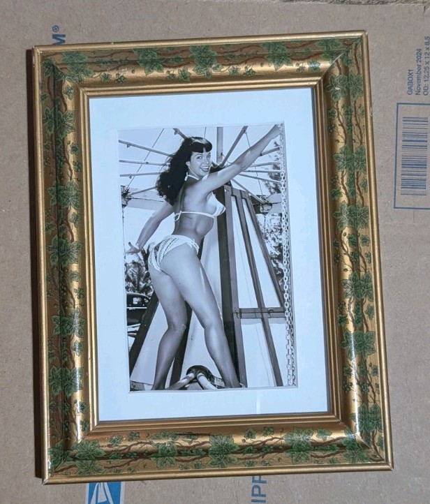 Bettie Page Framed Pinup Art Photo Black & White Vintage Style Gold Leaf Frame
