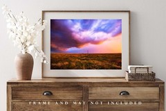 Country Photography Print – Picture of Storm Clouds Over Windmill in Oklahoma