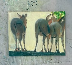Donkey, Three, Mixed Media Oil Painting, Canvas, Art