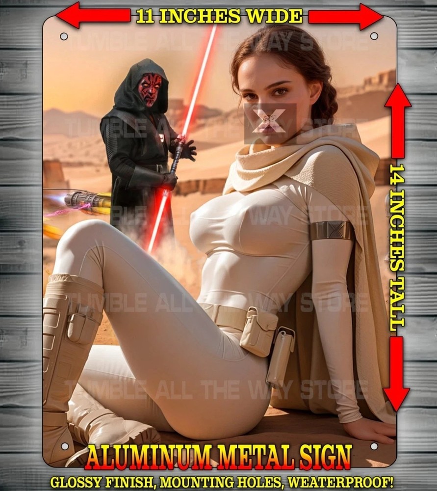 Sexy Padme Star Wars Bad Girl & Darth Maul Metal Sign Wall Art 14″ x 11″