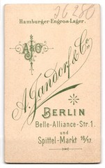 Photograph A. Jandorf & Co., Berlin, Belle-Alliance-Str. 1, portrait of a lady