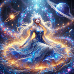 Digital Image Celestial Goddess on Throne Fantasy Art Picture Wallpaper AI Art