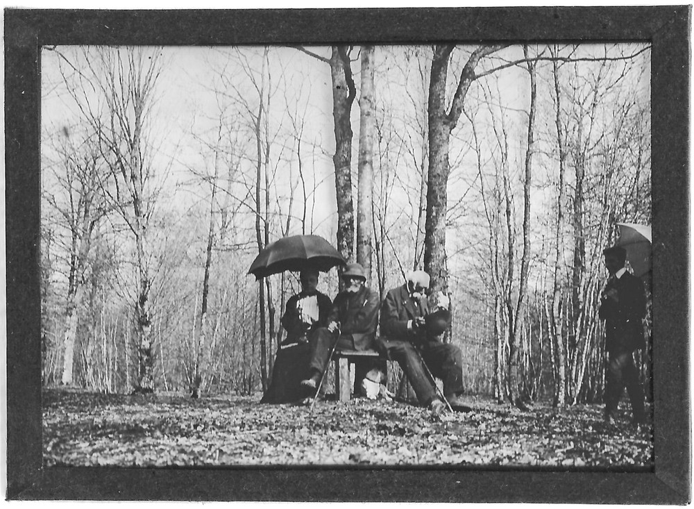 Glass Photo Positive Black and White 6×9 cm Family Forest Wood Plate