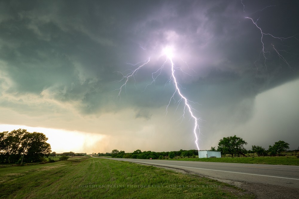Storm Photography Print – Picture of Lightning Bolt on Stormy Day in Kansas