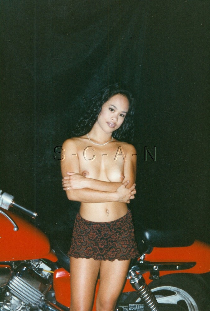 Nude 1998 Vintage Color Real Photo- Endowed Hispanic Woman- Motorcycle- Skirt 20