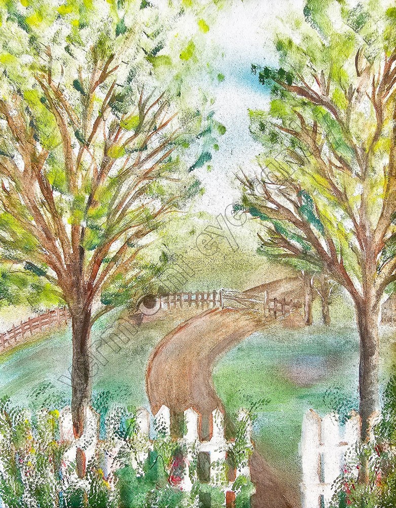 Country Lane with White Picket Fence Art Instant DOWNLOAD JPG Cabin Rustic Décor