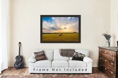 Country Photography Print – Picture of Hay Bale Under Stormy Sky in Oklahoma