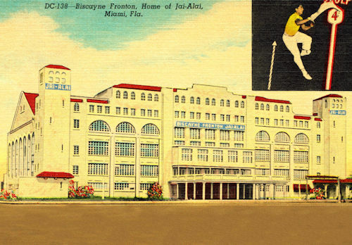 8 1/2 x 11″ PHOTO of a POSTCARD of MIAMI FLORIDA BISCAYNE JAI ALAI FRONTON 1945