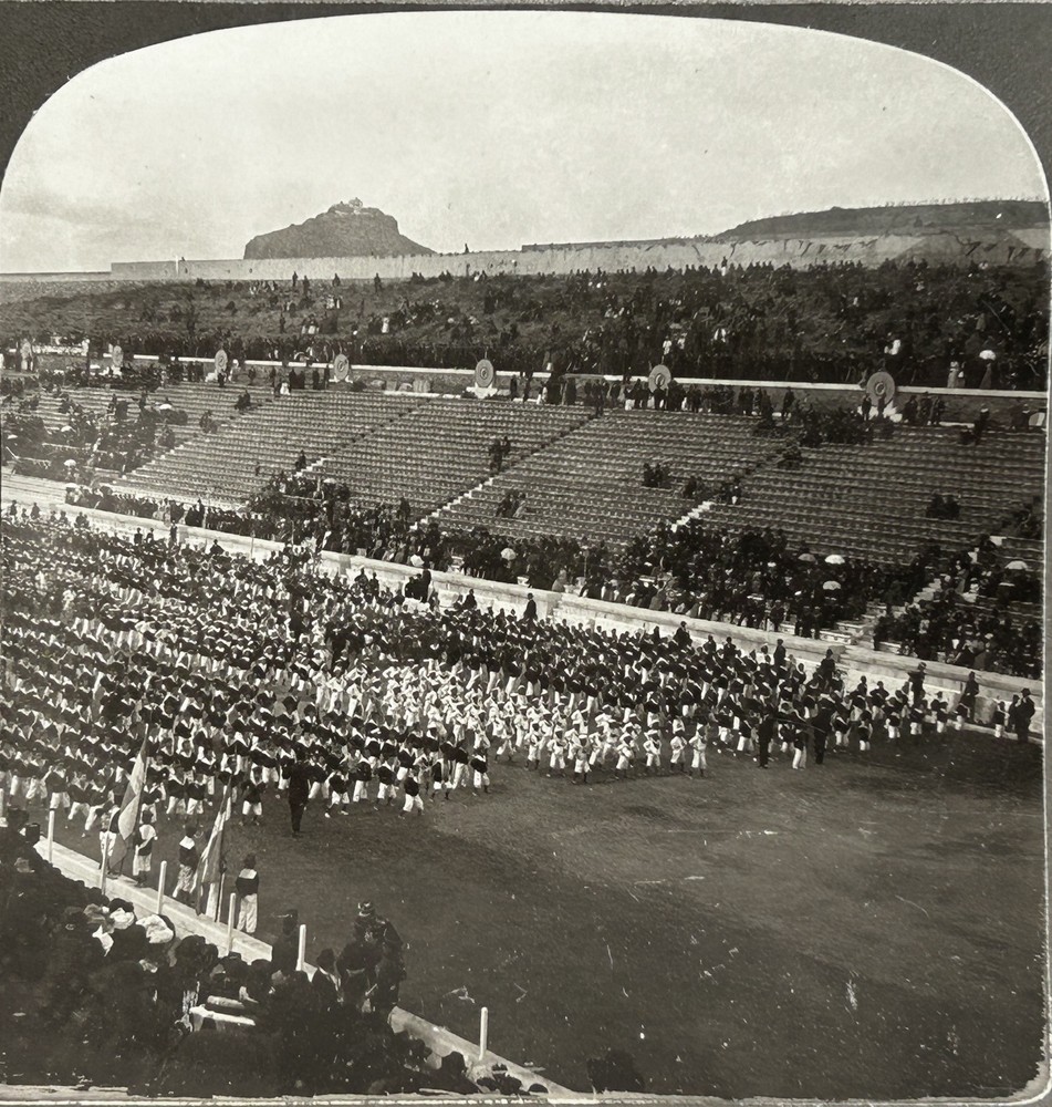 Greece Athens Stadium School Parade 1901 Photo Stereo White Vintage §N