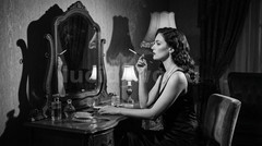 Woman Vanity Mirror Vintage Film Noir Digital Print 1940s Retro Cinema 2 Pack
