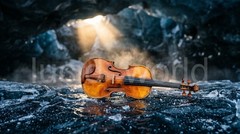 Cinematic Violin in Ice Cave Digital Art High Res File Studio Wallpaper 4K PNG