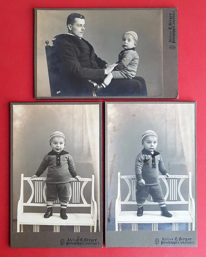 3 x Large Hardboard CdV Photo POTSCHAPPEL Little Boy Child with Father (F16500