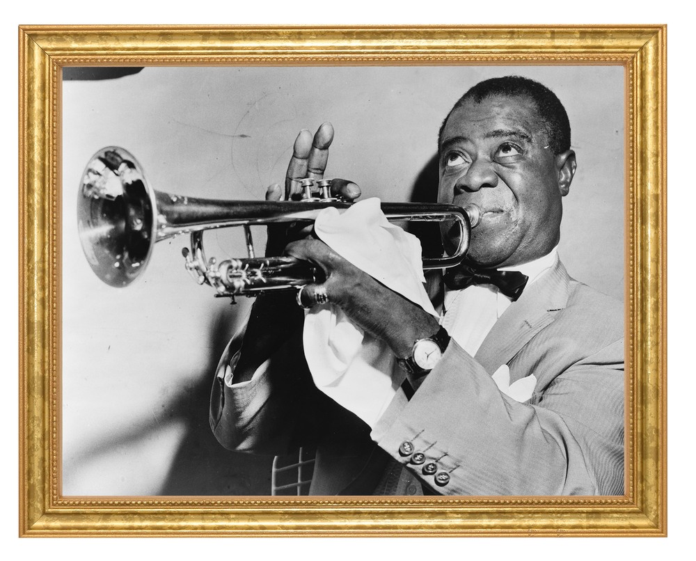 Louis Armstrong Photograph in a Aged Gold Frame