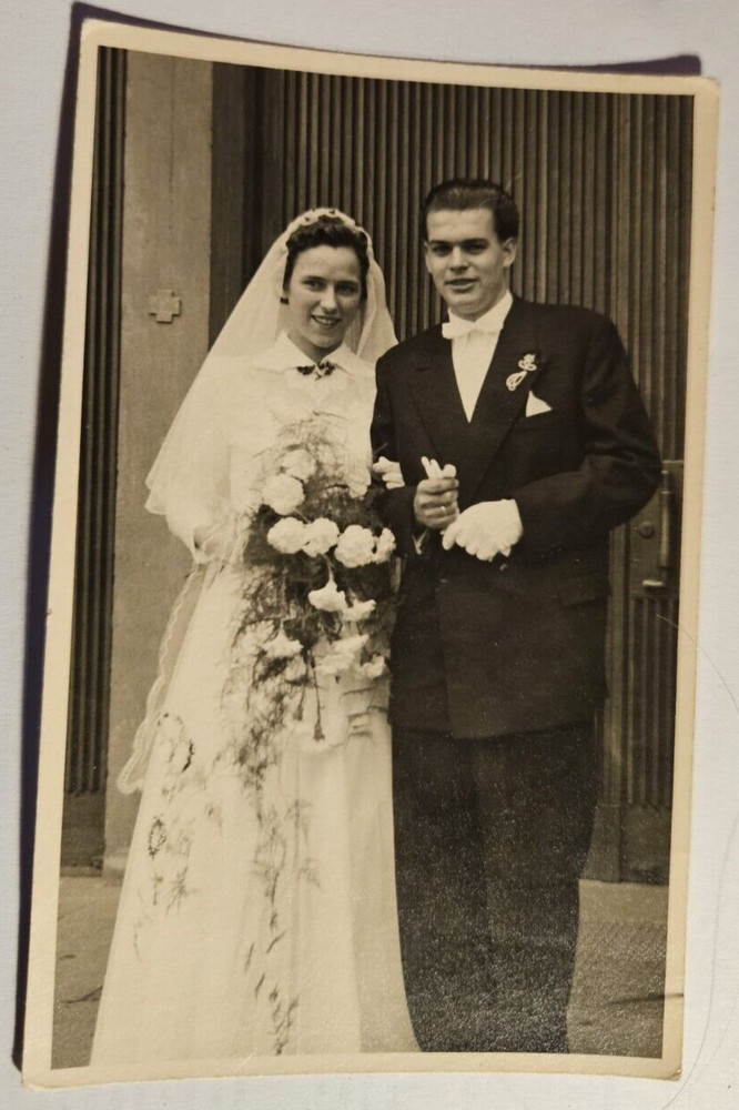 Woman in Wedding Dress and Ostrich with Husband (13.5×8.5) Original Photo