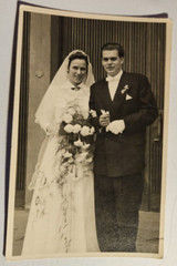Woman in Wedding Dress and Ostrich with Husband (13.5×8.5) Original Photo