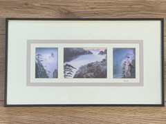 Soman Lo Hand Signed Huangshan Mountain Photo Triptych Framed Display