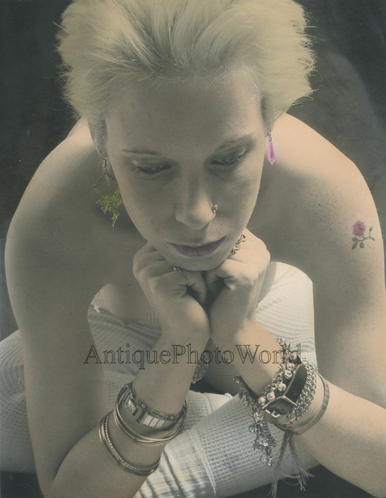Dreamy nude woman w tattoos vitnage photo Metivier
