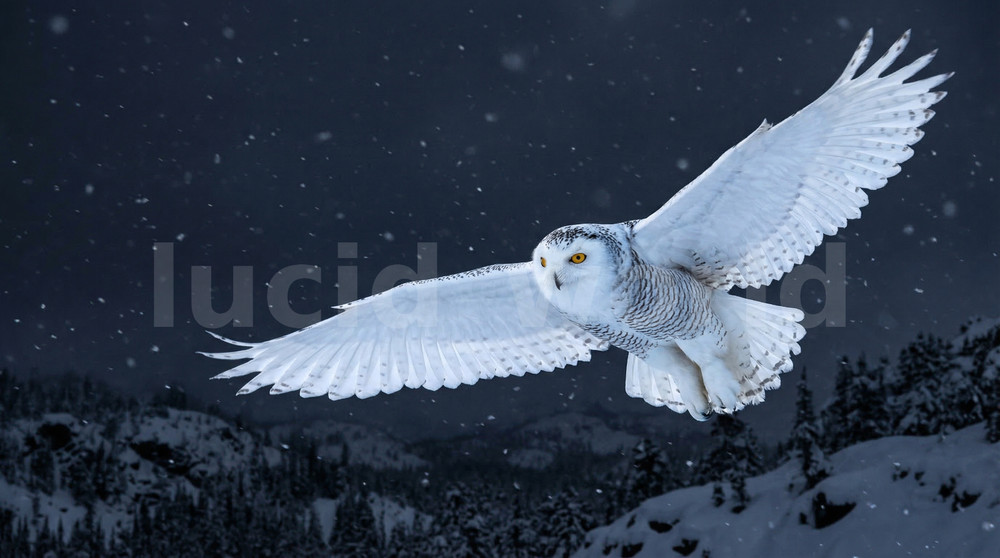 Snowy Owl Winter Night Flight Digital Download Printable Wall Art Bird Decor PNG